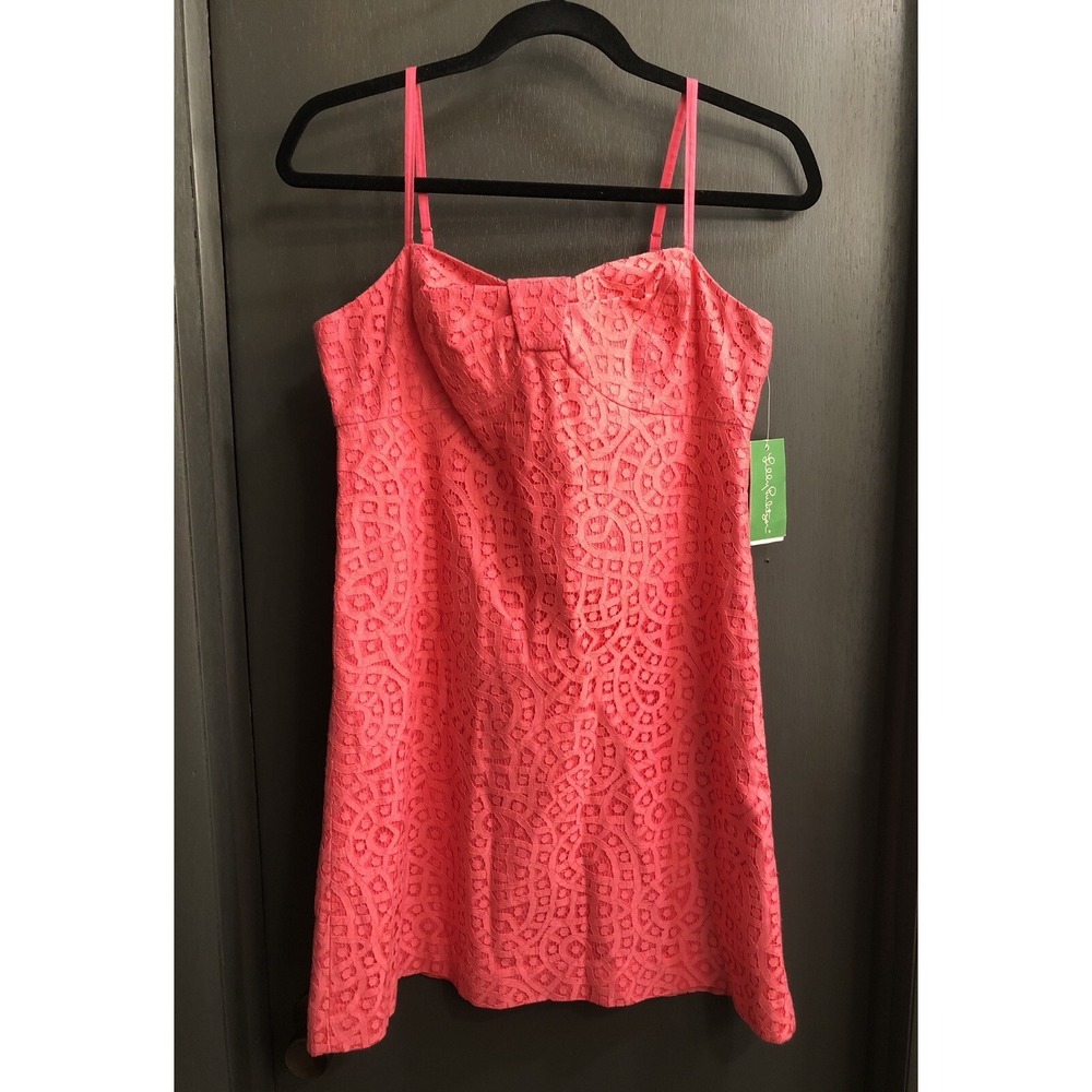 New with flaw LILLY PULITZER Karina Dress Lipstick Pink Paisley Lace Sz 2 - FLAW